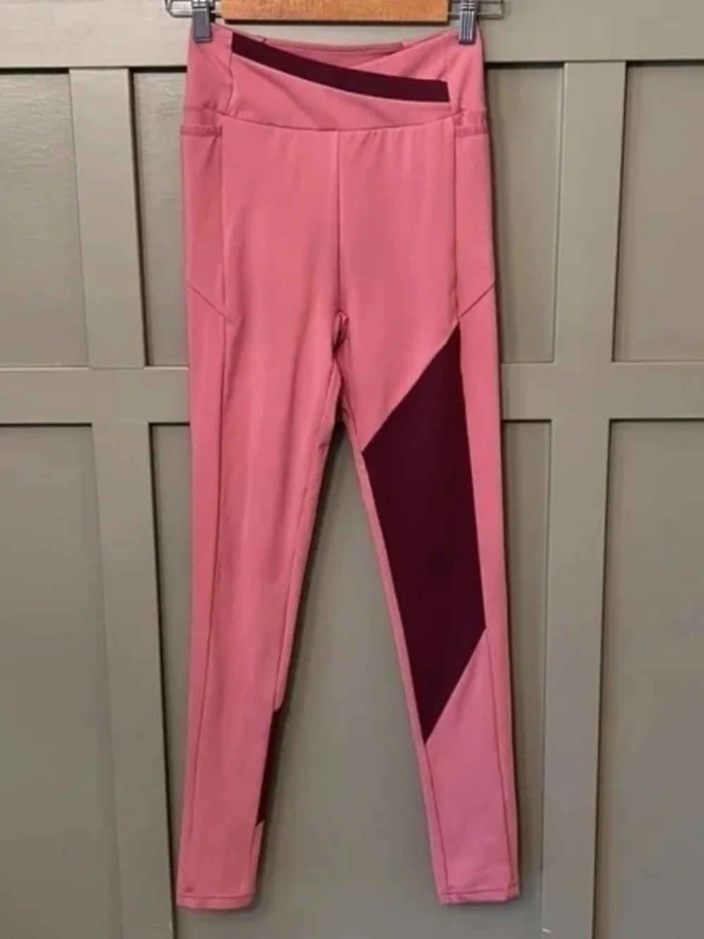 Gymshark Asymmetric Leggings Crossover Waist High Rise Dusky Pink Dark Ruby S